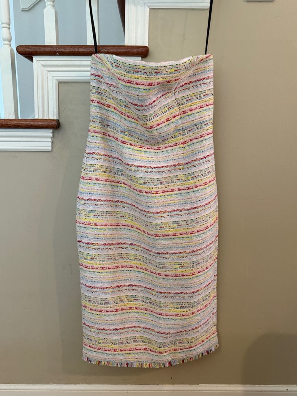NBD Multicolor Striped Tweed Strapless Dress